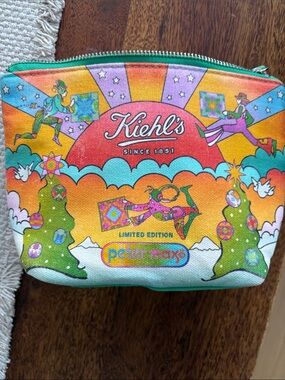 Kiehl's Multicolor Retro Psychedelic Cosmetic Pouch with Green Zipper